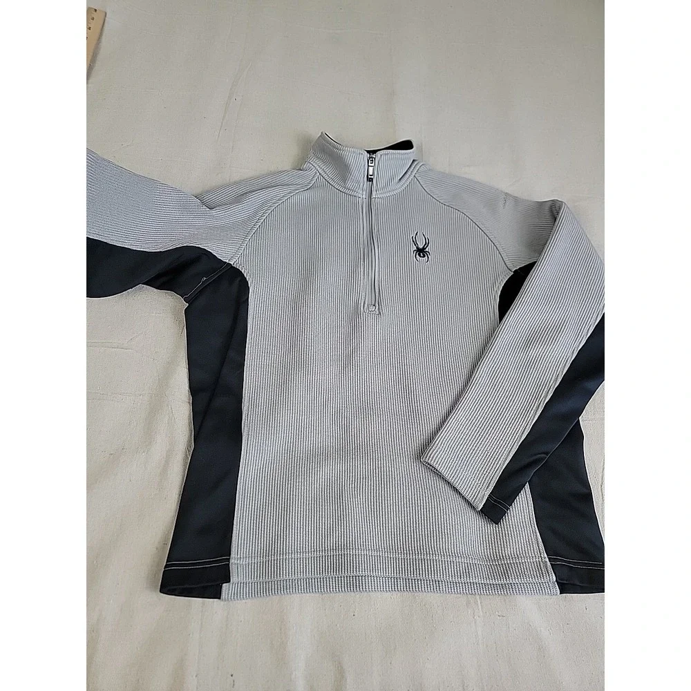 Spyder Core Sweater Pullover Mens Medium Grey Black 1/4 Zip Athletic Mock Neck